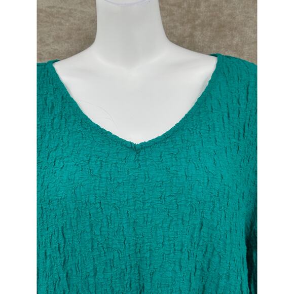 Ali Miles Top Women 3X Green Sheer Textured Tunic Stretch Artsy V-Neck Lagenlook - Picture 2 of 10